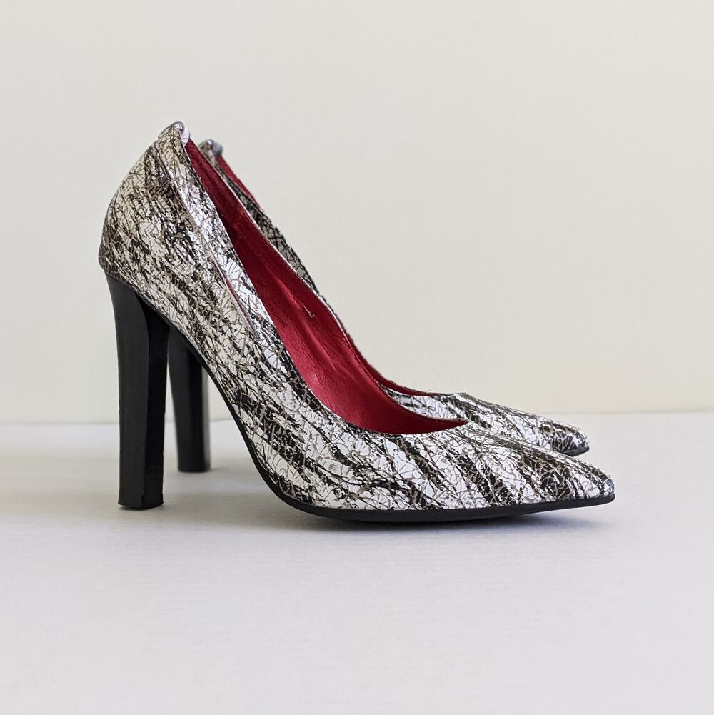 Jeffrey Campbell Theodora Pump Sz 8 Black White Splattered Ibiza Last Handmade